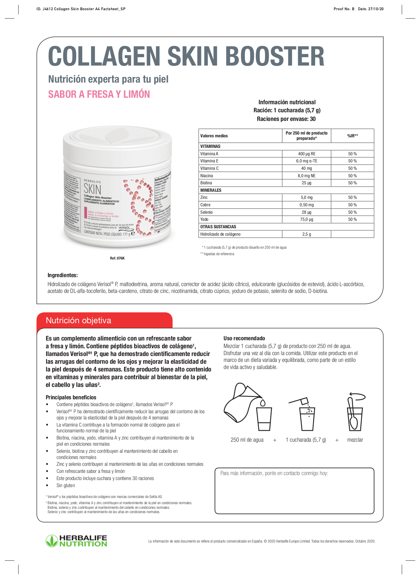 Colágeno - Collagen Skin Booster - Fresa y limón (171 g)
